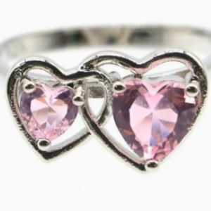 💜 ❤️ New Pink kunzite double heart sterling silver ring 💜❤️